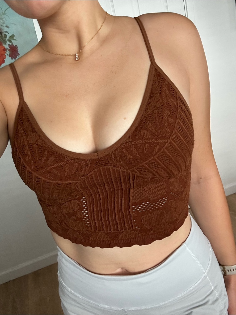Buckle Chocolate Brown Knit Crochet Crop Tank